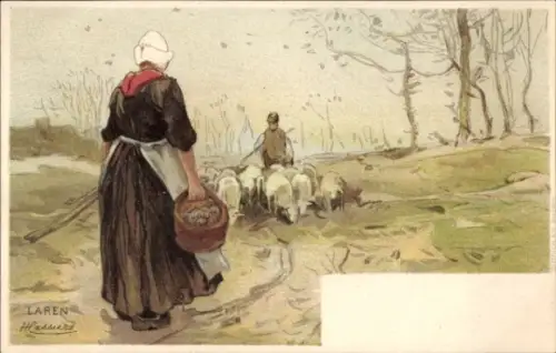 Künstler Litho Cassiers, Laren Gelderland, Schafhirten