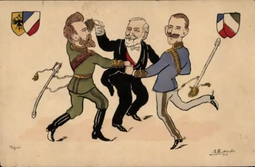 Künstler Ak Zar Nikolaus II. von Russland, König Vittorio Emanuele II, Karikatur