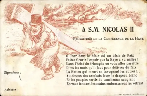 Ak A SM Nicolas II, Promoteur de la Conferende de la Haye, Paul Kruger trägt Kreuz
