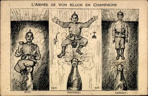 Ak L'Armée de von Kluck en Champagner, Karikatur, I. WK