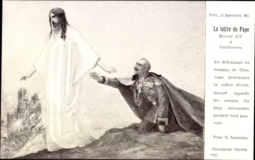 Künstler Ak Solomko, La lettre du Pape Benoit XV a Guillaume, Kaiser Wilhelm II, Jesus, Karikatur