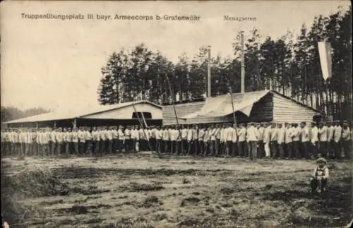 Ak Grafenwöhr in der Oberpfalz Bayern, Truppenübungsplatz III. bayr. Armeecorps, Menagieren