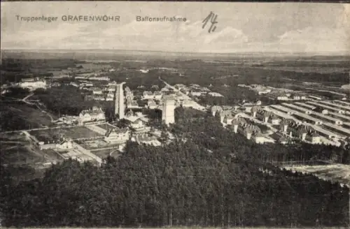 Ak Grafenwöhr in der Oberpfalz Bayern, Truppenlager, Ballonaufnahme
