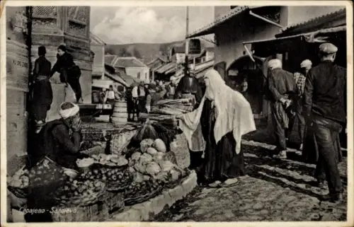 Ak Sarajevo Bosnien Herzegowina, Markt, Obst, Gemüse
