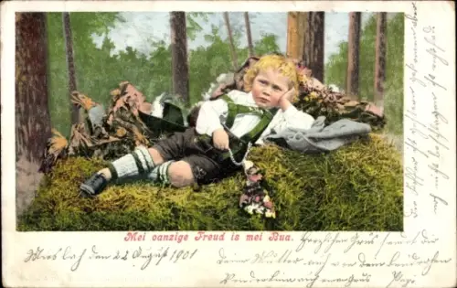 Ak Kind in bayerischer Tracht, Mei oanzige Freud is mei Bua