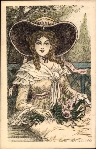 Künstler Ak Junge Frau mit Hut, Portrait