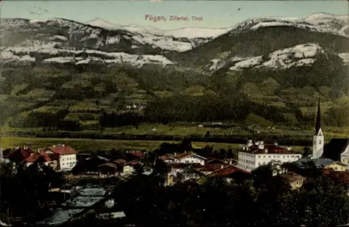 Ak Fügen im Zillertal Tirol,  Zillertal, Tirol, Berge, Kirche, Häuser