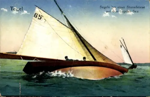 Ak Berlin Tegel, Segelboot bei einer Sturmbrise auf dem Tegeler See
