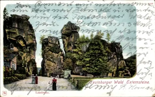 Ak Horn Bad Meinberg im Teutoburger Wald Westfalen, Externsteine, Landseite, Passanten