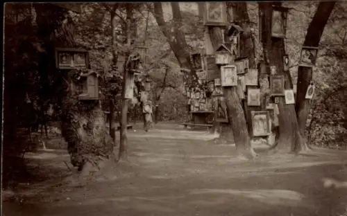 Foto Ak Wien 2. Leopoldstadt Freudenau, Waldandacht, Heiligenbilder an Baumstämmen