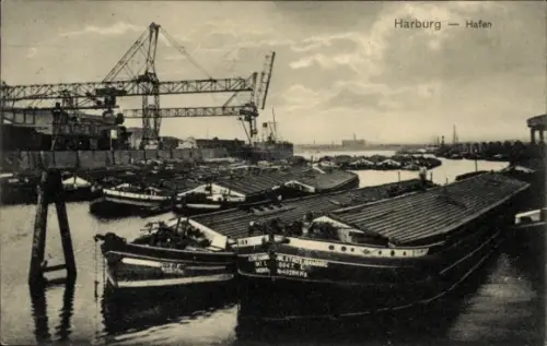 Ak Hamburg Harburg, Hafen, Lastkähnen