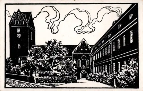 Scherenschnitt Ak Treuenbrietzen in Brandenburg, Bürgerschule und Marienkirche