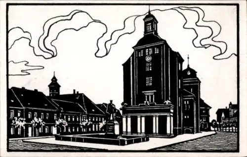 Scherenschnitt Ak Treuenbrietzen in Brandenburg, Rathaus mit Hohenzollernbrunnen