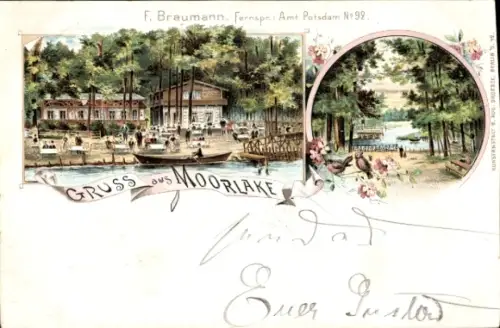 Litho Berlin Zehlendorf Wannsee Moorlake, Forsthaus Moorlake F. Braumann