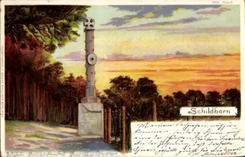 Litho Berlin Wilmersdorf Grunewald Schildhorn, Blick auf ein Denkmal, Wald