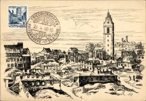 Künstler Ak Friedrichshafen am Bodensee, Teilansicht, Kulturwoche 1948