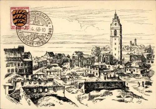 Künstler Ak Friedrichshafen am Bodensee, Teilansicht, Kulturwoche 1948