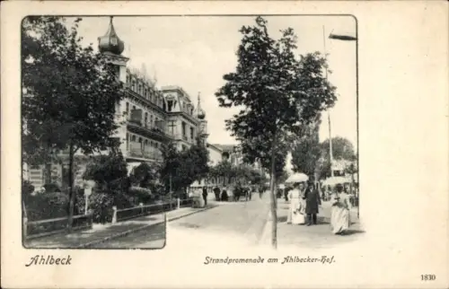 Ak Ostseebad Ahlbeck auf Usedom, Strandpromenade am Ahlbecker Hof