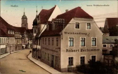 Ak Nossen Landkreis Meißen, Weinhandlung, Robert Zschimmer, Innere Waldheimerstraße