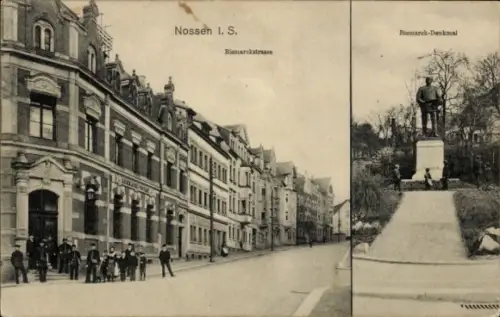 Ak Nossen in Sachsen, Bismarckdenkmal, Bismarckstraße