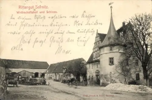 Ak Sornitz Käbschütztal Sachsen, Rittergut, Wirtschaftshof und Schloss