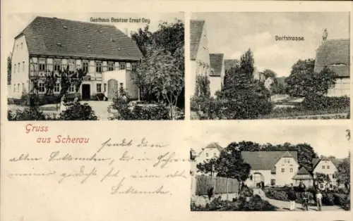 Ak Scheerau Lommatzsch Sachsen, Gasthof, Dorfstraße