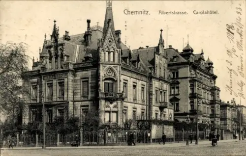 Ak Chemnitz in Sachsen, Albertstraße, Carolahotel
