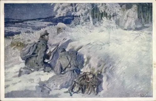 Künstler Ak Kuk-Armee, Soldaten in Uniformen, Winter, Schnee