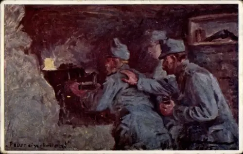 Künstler Ak Kuk-Armee, Soldaten in Uniformen, Maschinengewehr