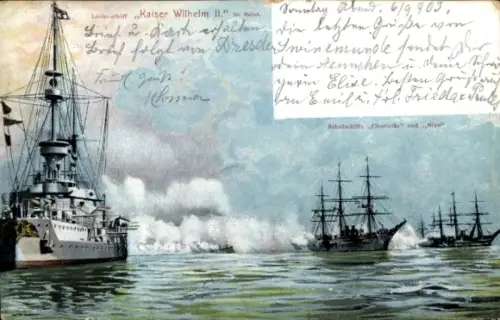 Ak Deutsches Kriegsschiff, Linienschiff Kaiser Wilhelm III. im Salut, Schulschiff Kaiserliche Marine