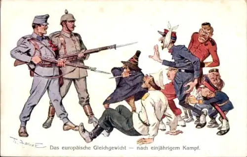 Künstler Ak Zasche, Das europäische Gleichgewicht, Nach einjährigem Kampf, I. WK