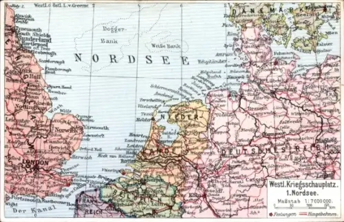 Landkarten Ak Westlicher Kriegsschauplatz, Nordsee