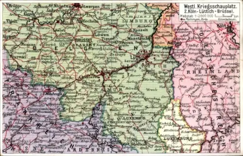 Landkarten Ak Westlicher Kriegsschauplatz, Köln-Lüttich-Brüssel