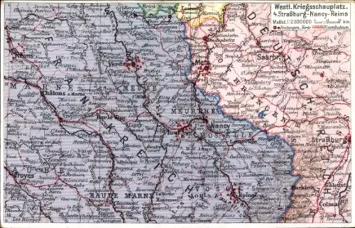 Landkarten Ak Westlicher Kriegsschauplatz, Straßburg-Nancy-Reims