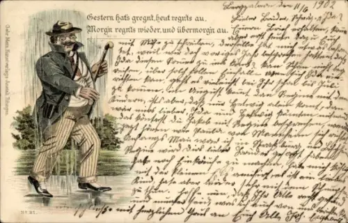 Litho Mann macht beim Regenwetter Spaziergang