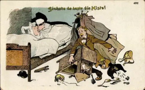 Ak Mann weckt seine Frau in der Nacht, Siehste da haste die Kiste
