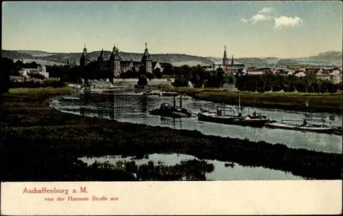 Ak Aschaffenburg in Unterfranken, Gesamtansicht, Blick von der Hanauer Straße