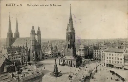 Ak Halle an der Saale, Marktplatz mit den 5 Türmen
