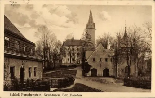 Ak Neuhausen im Kreis Mittelsachsen, Schloss Purschenstein, Turm, Straße