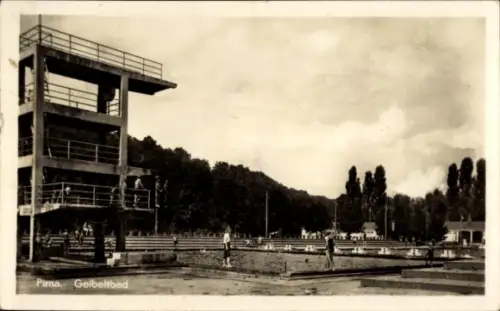 Ak Pirna in Sachsen, Geibeltbad, Sprungturm
