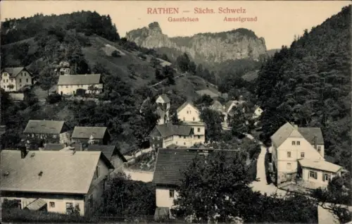 Ak Rathen an der Elbe Sächsische Schweiz, Teilansicht, Gansfelsen, Amselgrund