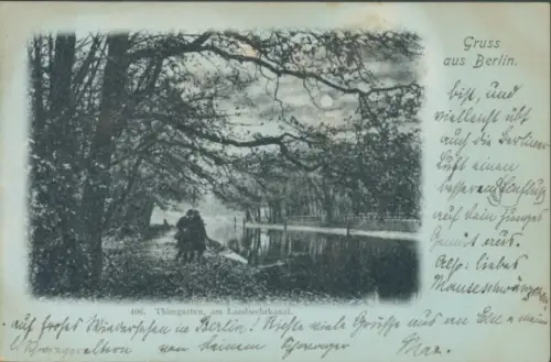 Glitzer Mondschein Ak Berlin Tiergarten, Landwehrkanal
