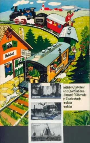 Leporello Ak Lindau am Bodensee Schwaben, Schwäbische Eisenbahn, Wasserburg, Friedrichshafen