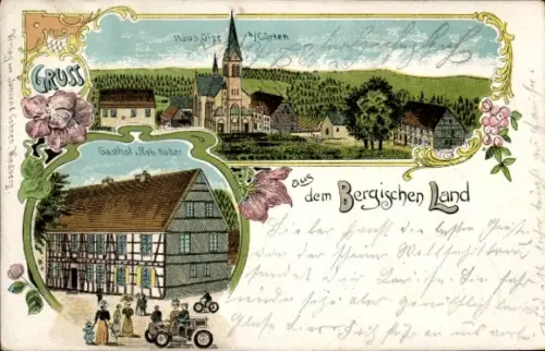Litho Cürten Kürten im Bergischen Land, Haus Olpe, Kirche, Gasthof Rob. Höller