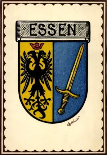 Künstler Ak Karl Zentner, Stadtwappen von Essen, Holzsschnitt