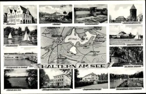 Ak Haltern am See Westfalen, Hotel Seehof, Strandbad, Jugendherberge, Annaheim, Rathaus, Seehof