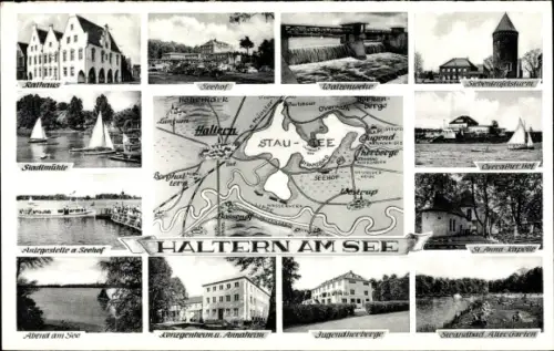 Ak Haltern am See Westfalen, Hotel Seehof, Strandbad, Jugendherberge, Annaheim, Rathaus, Seehof