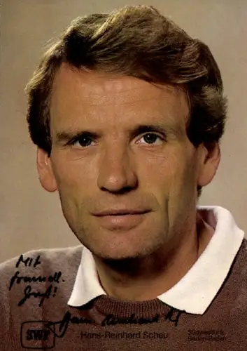Autogrammkarte Moderator Hans Reinhard Scheu, Portrait, Autogramm