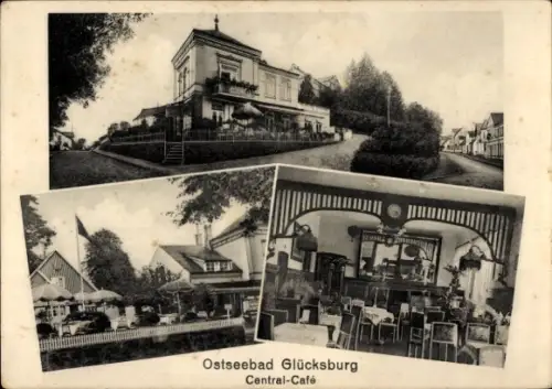 Ak Glücksburg an der Ostsee, Ostseebad  Central-Café, mehrere Gebäude