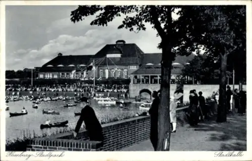 Ak Hamburg Mitte Altstadt, Hamburg Stadtpark, Stadthalle, Wasser, Boote, Menschenmenge, Bäume